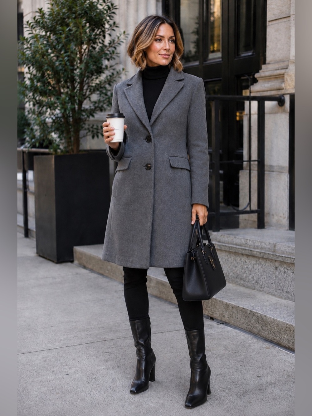 Sam Edelman NY Gray Wool Pea Coat with Notch Lapel 8